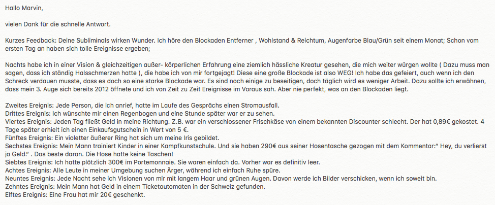 Subliminals Erfahrungen langer Text